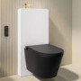 Matt Black Wall Hung Smart Bidet Japanese Toilet With White Glass Cabinet, Frame, Cistern & Pneumatic Dual Flush Button - Purificare