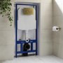 Matt Black Wall Hung Smart Bidet Japanese Toilet & 1160mm Frame Cistern and Brushed Brass Mechanical Flush Plate - Purificare