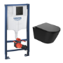 Matt Black Wall Hung Smart Bidet Japanese Toilet & Grohe Frame, Cistern and Black Flush Plate - Purificare