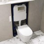 Wall Hung Smart Bidet Japanese Toilet with Heated Seat & 1160mm Frame Cistern and Chrome Pneumatic Flush Plate - Purificare