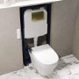 Wall Hung Smart Bidet Japanese Toilet with Heated Seat & 1160mm Frame Cistern and Brass Pneumatic Flush Plate - Purificare