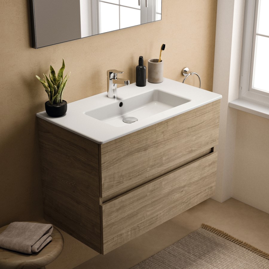 800mm Ideal Standard Oak Eurovit+ Wall Hung Vanity Unit with Basin