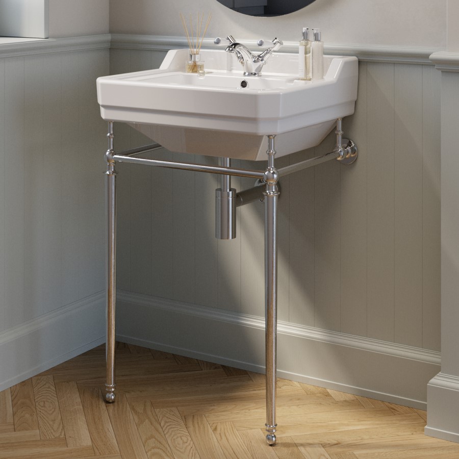 570mm Traditional 1 Tap Hole Basin with Chrome Wash Stand - Ripley
