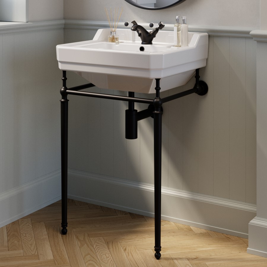 570mm Traditional 1 Tap Hole Basin with Black Wash Stand - Ripley