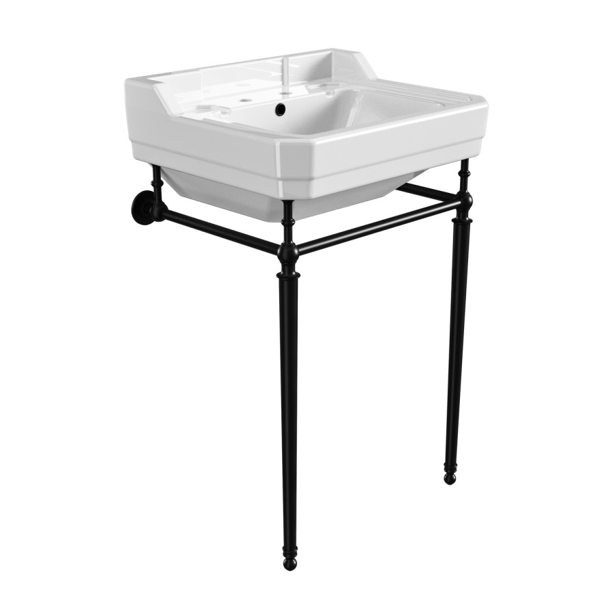 570mm Traditional 2 Tap Holes Basin with Black Wash Stand - Ripley