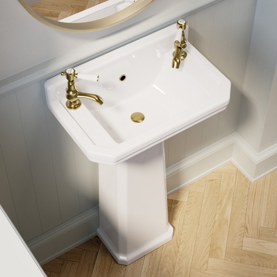 506mm Traditional Full Pedestal Cloakroom Basin with 2 Tap Holes - Ripley
