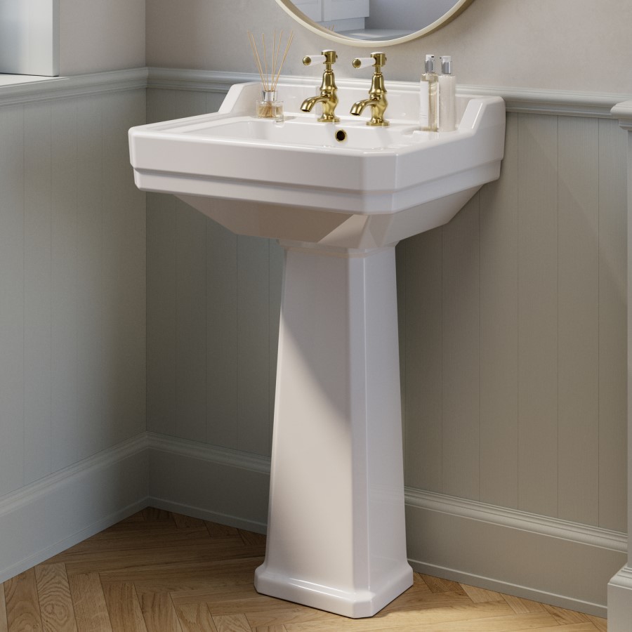 570mm Traditional Full Pedestal Basin with 2 Tap Holes - Ripley
