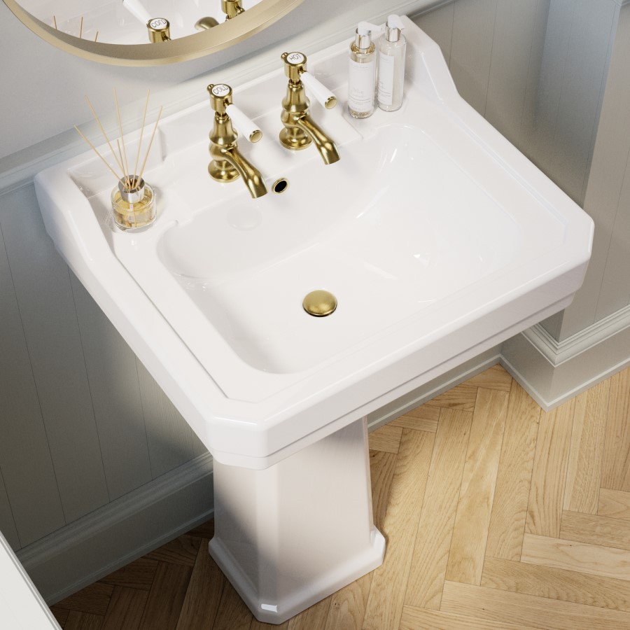 570mm Traditional Full Pedestal Basin with 2 Tap Holes - Ripley