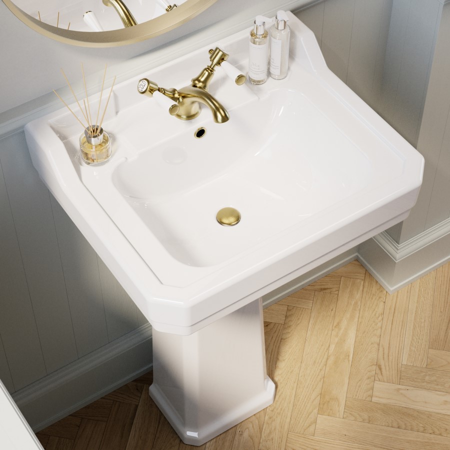 570mm Traditional Full Pedestal Basin with 1 Tap Hole - Ripley
