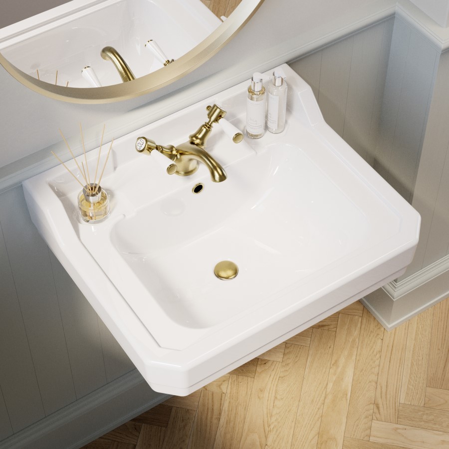 570mm Traditional Semi Pedestal Basin with 1 Tap Hole - Ripley
