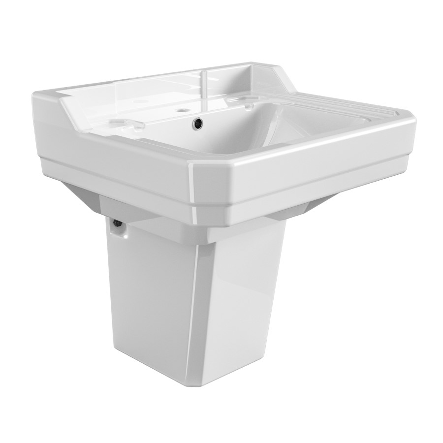 570mm Traditional Semi Pedestal Basin with 1 Tap Hole - Ripley