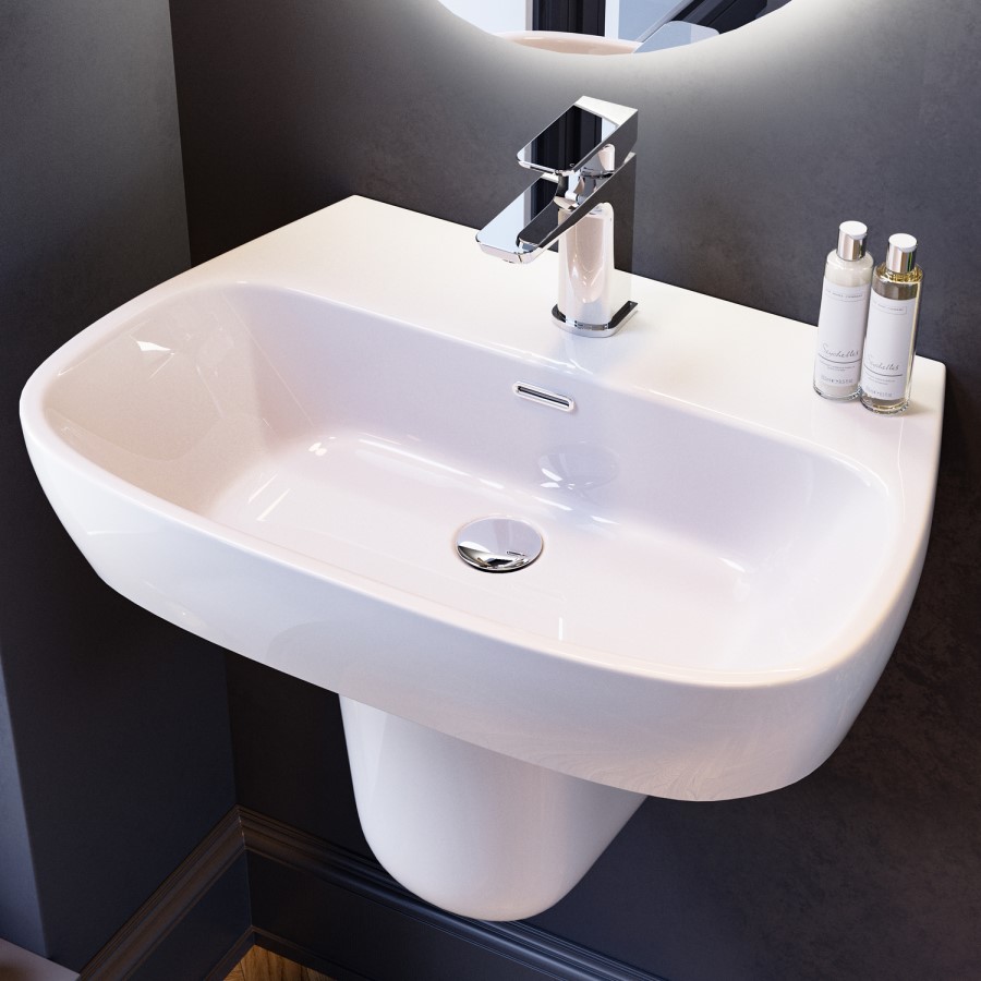 615mm Semi Pedestal Basin with 1 Tap Hole - Roma