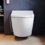 Wall Hung Smart Bidet Japanese Toilet with Heated Seat, Brushed Brass Pneumatic Flush Plate, 820mm Frame & Cistern - Purificare