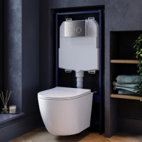 Wall Hung Rimless Toilet with Soft Close Seat, Chrome Mechanical Flush Plate, 1168mm Frame & Cistern – Roma