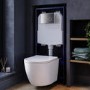 Wall Hung Rimless Toilet with Soft Close Seat, Chrome Mechanical Flush Plate, 1168mm Frame & Cistern – Roma