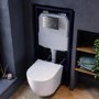 Wall Hung Rimless Toilet with Soft Close Seat, Chrome Mechanical Flush Plate, 1168mm Frame & Cistern – Roma