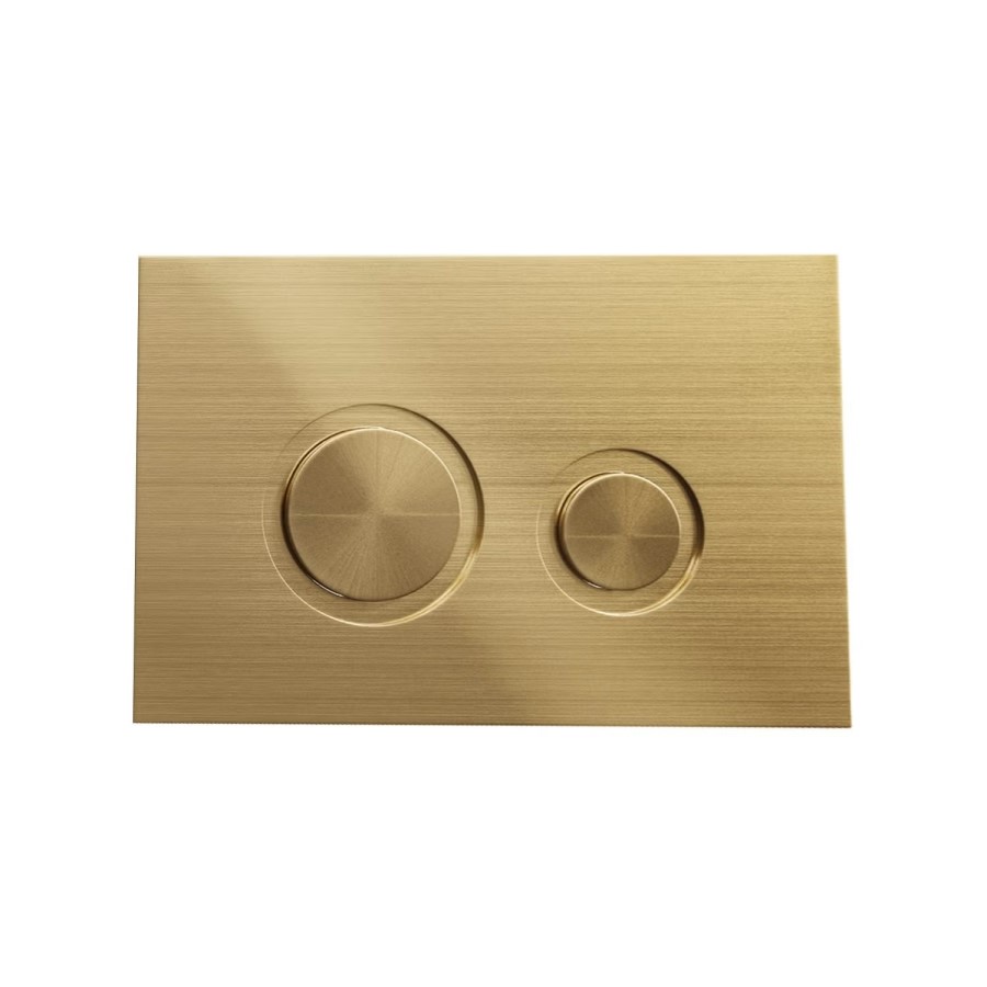 Wall Hung Rimless Toilet with Soft Close Seat, Brushed Brass Mechanical Flush Plate, 1168mm Frame & Cistern – Roma