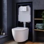 Wall Hung Rimless Toilet with Soft Close Seat, White Glass Sensor Flush Plate, 1168mm Frame & Cistern – Roma