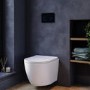 Wall Hung Rimless Toilet with Soft Close Seat, Black Glass Sensor Flush Plate, 1168mm Frame & Cistern – Roma