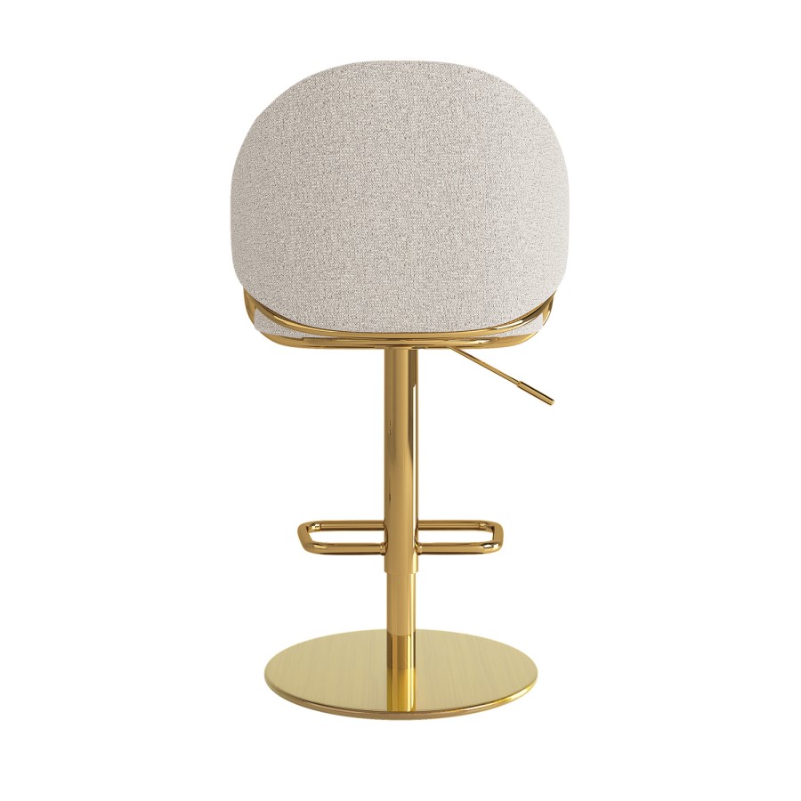 Beige Upholstered Adjustable Swivel Bar Stool with Gold Base - Ronnie