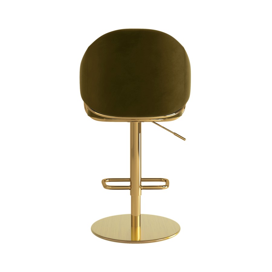 Set of 3 Olive Green Velvet Adjustable Swivel Bar Stools with Gold Base - Ronnie