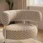 Beige Checkerboard Curved Accent Chair - Romy