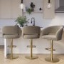 Set of 3 Curved Mink Matt Velvet Adjustable Swivel Bar Stools with Gold Base - Runa