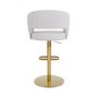 Set of 2 Curved Beige Boucle Adjustable Swivel Barstools with Gold Base - Runa