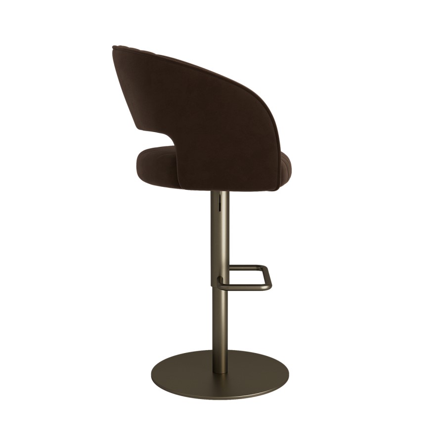 Curved Brown Velvet Adjustable Swivel Bar Stool with Brass Base - Runa