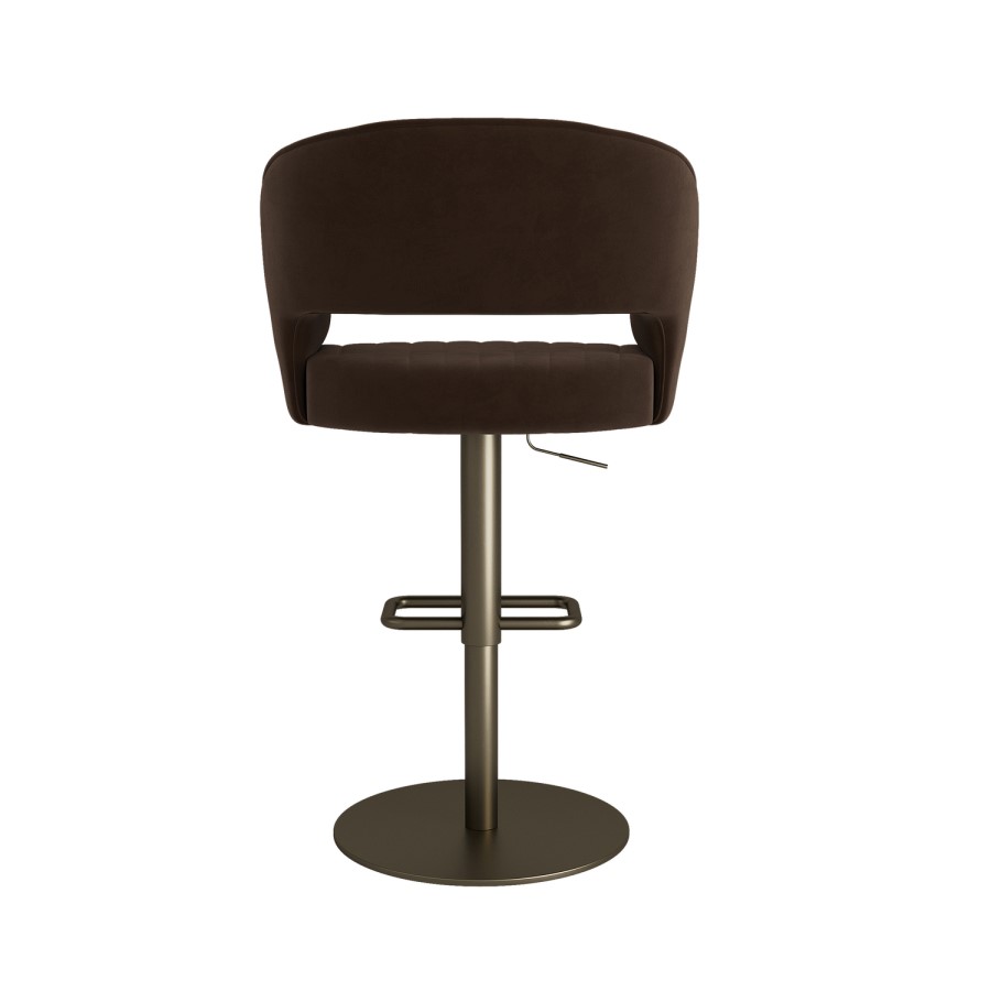 Curved Brown Velvet Adjustable Swivel Bar Stool with Brass Base - Runa
