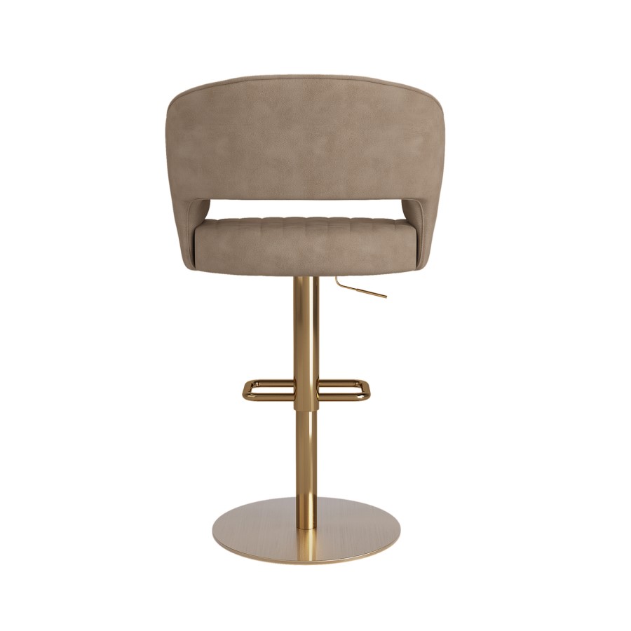 Set of 2 Curved Beige Faux Leather Adjustable Swivel Bar Stools with Gold Base - Runa
