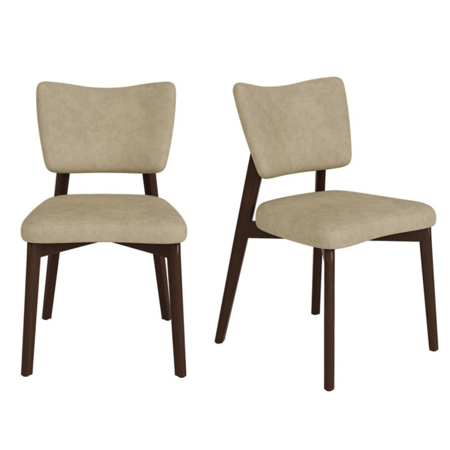 Set of 2 Beige Faux Leather Dining Chairs with Walnut Legs - Greta