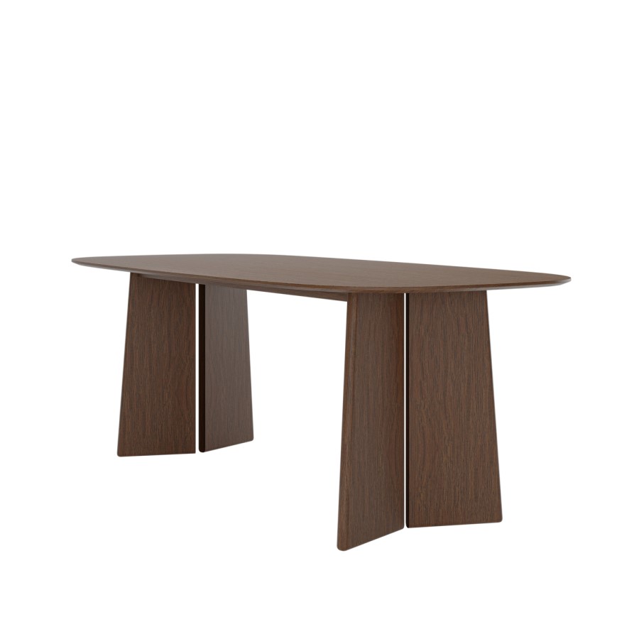 Walnut Dining Table Set with 6 Beige Faux Leather Curved Back Dining Chairs - Seats 6 - Rivo