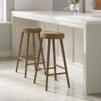 Set of 2 Solid Weathered Oak Kitchen Counter Stools - 70cm - Rayne
