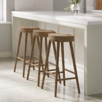 Set of 3 Solid Weathered Oak Kitchen Counter Stools - 70cm - Rayne
