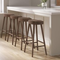 Set of 4 Walnut Solid Oak Kitchen Counter Stools - 70cm - Rayne