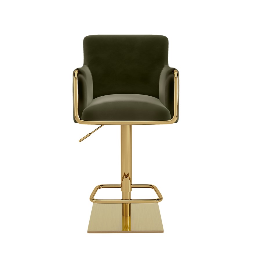 ONLY OPENED - Olive Green Velvet Adjustable Swivel Bar Stool with Gold Base - Sonny