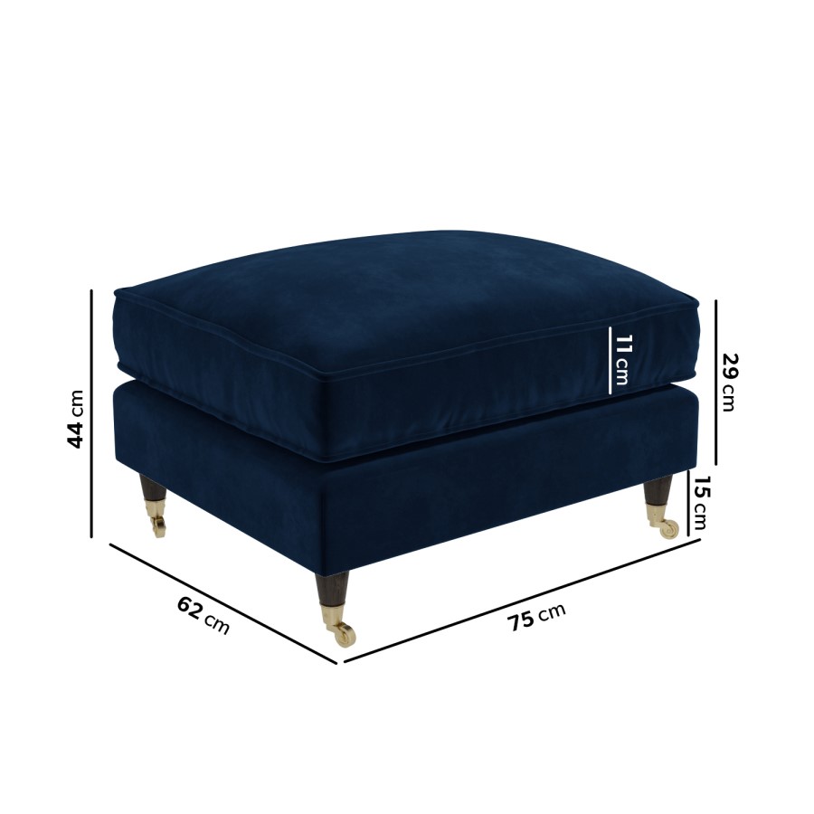 Navy Velvet 2 Sofas and Footstool Set - Payton