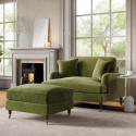 BUN/SOF164/84482 Olive Green Velvet Love Seat and Footstool - Payton