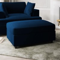 ALMOST PERFECT - Large Navy Velvet Footstool - August