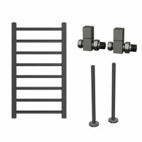 Gunmetal Grey Towel Radiator 800 x 500mm with Pipe Kit and Straight Valves - Sonoran