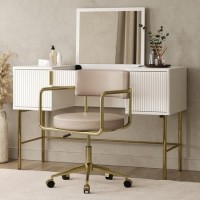 Beige Faux Leather Swivel Bedroom Chair - Soren 