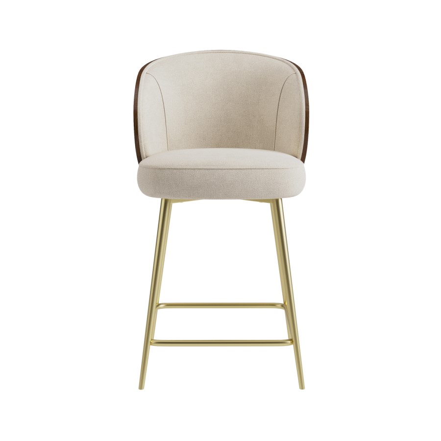 ONLY OPENED - Beige Upholstered Kitchen Stool with Wooden Back - Tori