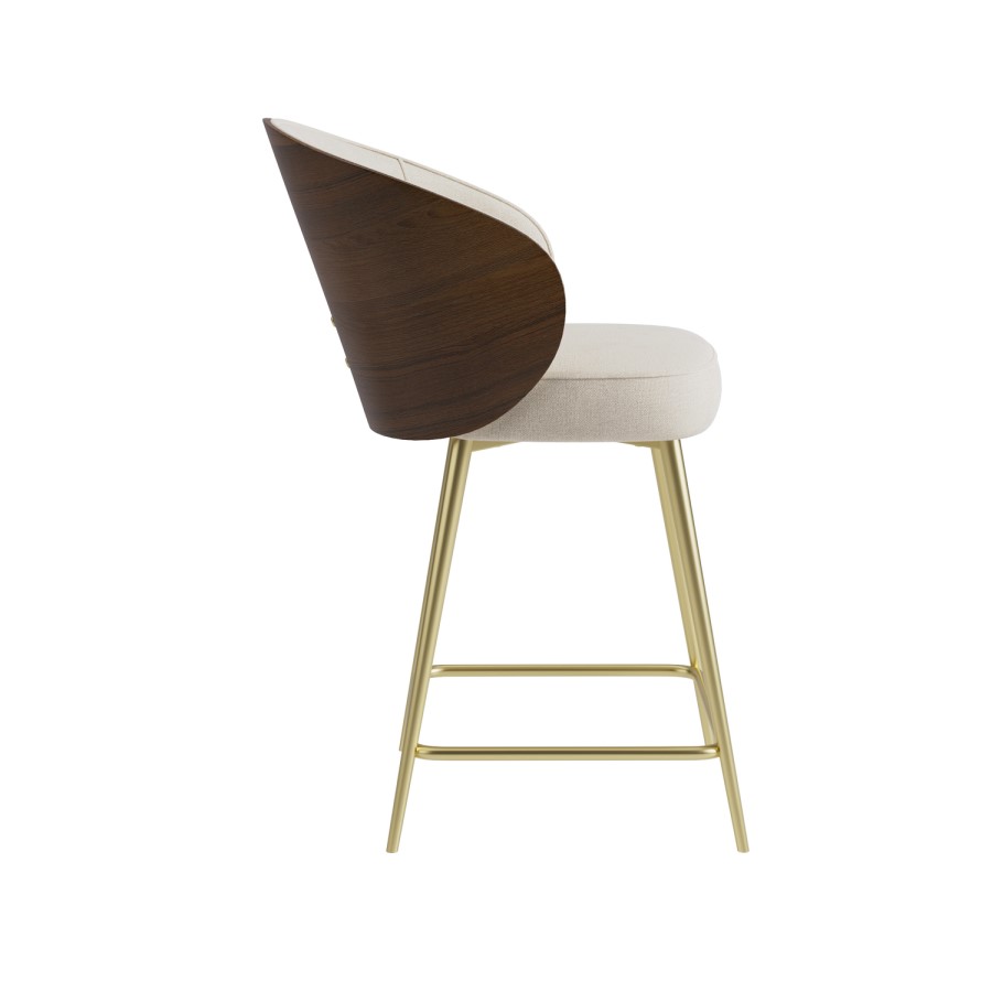ONLY OPENED - Beige Upholstered Kitchen Stool with Wooden Back - Tori