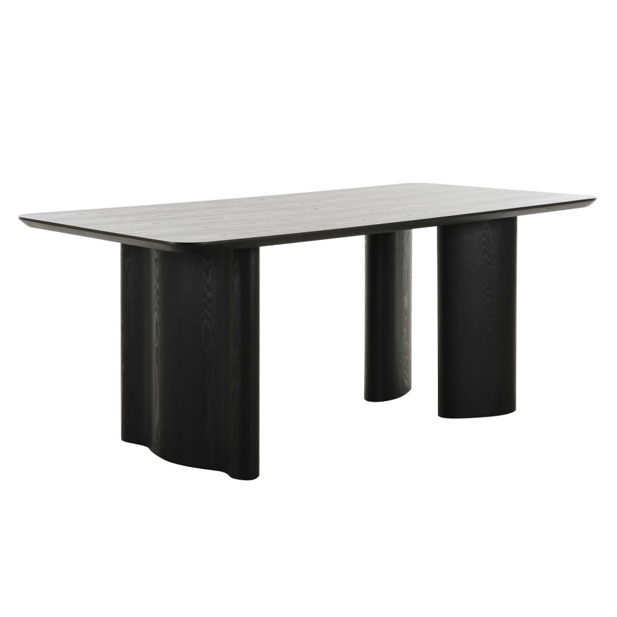 Rectangular Black Wooden Dining Table Set with 4 Beige Upholstered Chairs - Seats 4 - Troy