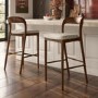 Set of 2 Beige Upholstered Kitchen Stools with Walnut Solid Wood Frame - Uma