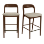 Set of 2 Beige Upholstered Kitchen Stools with Walnut Solid Wood Frame - Uma