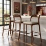 Set of 3 Beige Upholstered Kitchen Stools with Walnut Solid Wood Frame - Uma