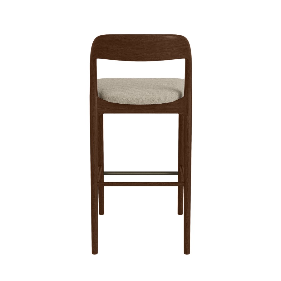 Set of 3 Beige Upholstered Kitchen Stools with Walnut Solid Wood Frame - Uma
