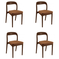 Set of 4 Rust Upholstered Dining Chairs with Walnut Solid Wood Frame - Uma